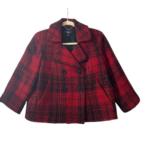 Talbots Petite Red & Black Plaid Wool Blend Peacoat Women Size 6P Academia